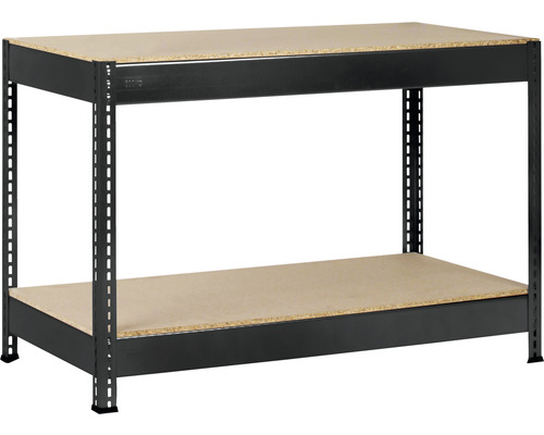 Kovový regál, stůl Schulte Paleta 87x130x60 cm 2 dřevěné police s 1 cm dřevotřískou nosnost 500 kg, 16 ks, černý