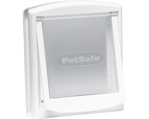 Logo PetSafe s průhlednými dvířky pro zvířata a bílým rámem