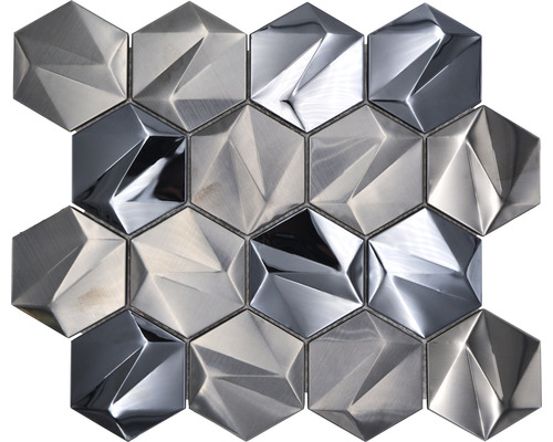 Kovová mozaika HXM 60PL šestihranná 3D ocel wolfram lesklá 25,7x29,7cm