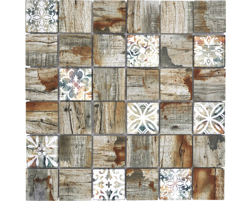 Skleněná mozaika XCM Wood 700 čtvercová Crystal mix lightbeige/beige 29,8x29,8cm