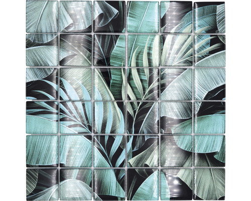 Skleněná mozaika XCM RF05 čtvercová Crystal Rain Forest mix green/black 29,8x29,8cm