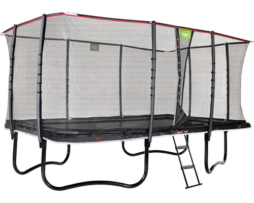 Obdélníková zahradní trampolína se sítí a žebříkem