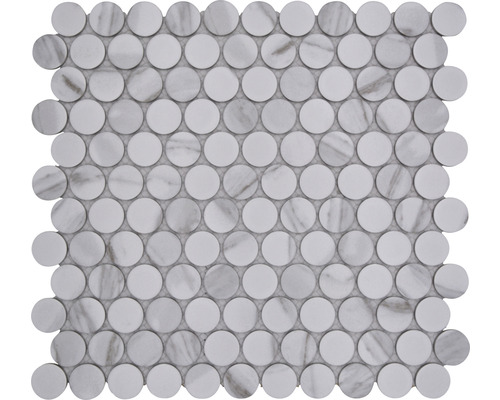 Keramická mozaika Knopf CRG Knoflík Carrara 31,2x33cm Mozaiková dlaždice z mramoru s kulatými prvky