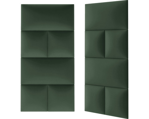 Dva zelené akustické panely s obdélníkovými a čtvercovými tvary.