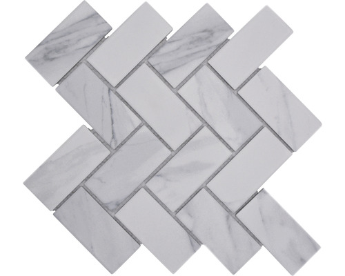 Keramická mozaika CIM HB CR rybí kost Carrara 27,4x27,9cm Mozaiková dlaždice s motivem rybí kosti