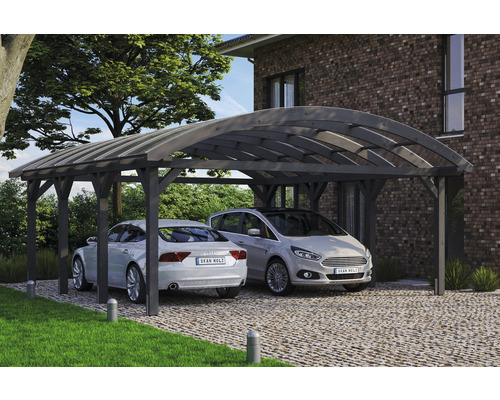 Přístřešek na auto dvojitý SKAN HOLZ Franken včetně kotvy na sloupek 635 x 755 cm, břidlice Dvojitý dřevěný přístřešek pro auto se dvěma parkujícími auty