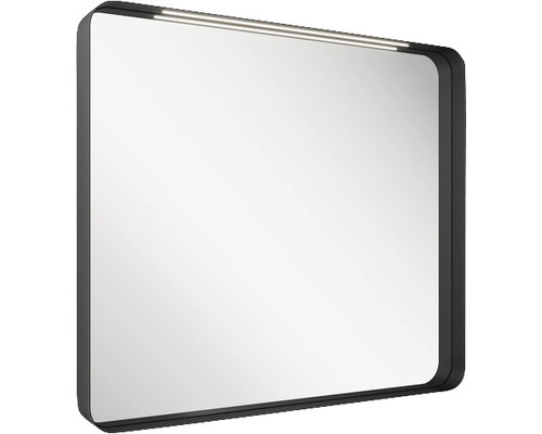 Zrcadlo do koupelny s osvětlením RAVAK Strip 50 x 70 cm v černém rámu X000001569