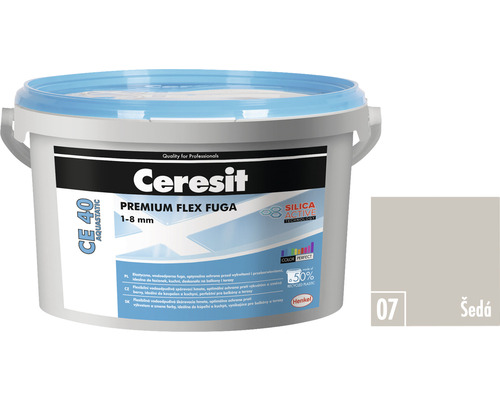 Spárovací hmota CERESIT CE 40 Aquastatic 2 kg 07 šedá Ceresit CE 40 Aquastatic Premium Flex Fuga 1-8 mm spárovací hmota v kbelíku