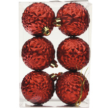 Šest červených vánočních koulí se vzorem v balení