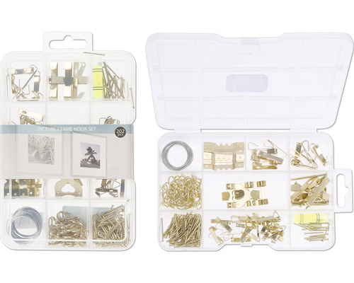 Sada pro zavěšení obrazů v průhledném úložném boxu