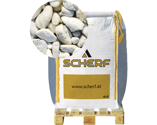 Štěrk křemenný 16–32 mm pestrá bílá big bag 1000 kg Big Bag s okrasným štěrkem na paletě