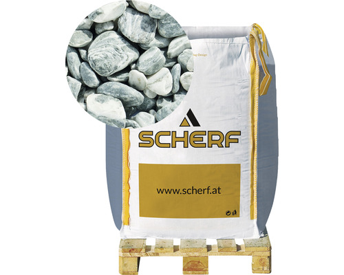 Štěrk angelitový 15–25 mm zeleno-bílý big bag 1000 kg Pytel okrasného štěrku na paletě s detailním pohledem