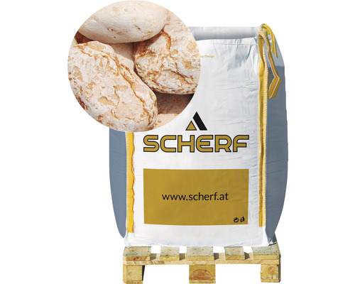 Štěrk mramorový veronský 40–60 mm červený big bag 1000 kg Balení okrasných oblázků na paletě s detailním záběrem jednotlivých kamenů
