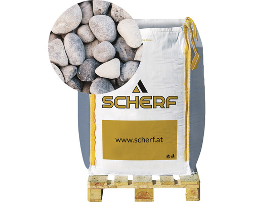 Štěrk říční 16–32 mm šedobéžový big bag 1000 kg Vak s okrasným štěrkem na paletě