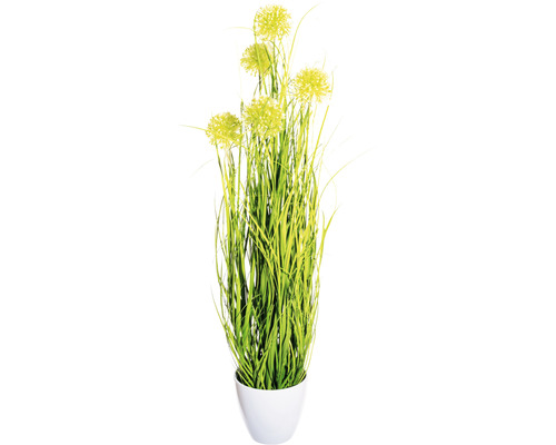 Umělá rostlina tráva s okrasným česnekem zelená cca 80 cm v bílém melaminovém květináči 14 x 13 cm Umělá rostlina tráva s okrasným česnekem zelená cca 80 cm v bílém melaminovém květináči 14 x 13 cm