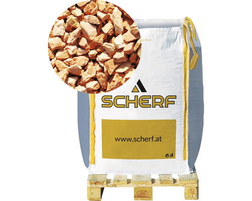 Kamenná drť mramorová veronská 9–12 mm červená big bag 1000 kg Logo Scherf. Pytel dekorační štěrk na paletě.