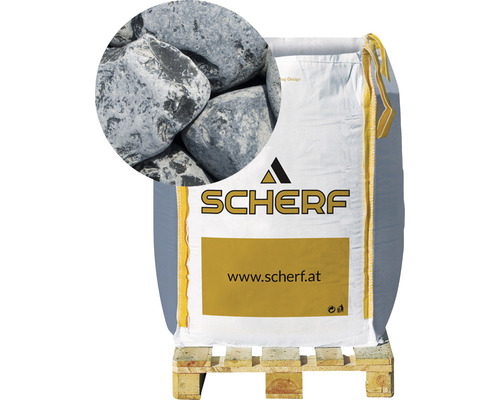 Štěrk mramorový 40–60 mm ebenově černý big bag 1000 kg Pytel okrasných oblázků na paletě s detailem