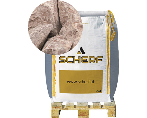 Kamenná drť mramorová 25–50 mm červenohnědá big bag 1000 kg Logo Scherf Big Bag okrasné kameny na paletě