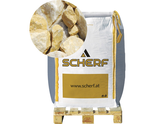 Kamenná drť mramorová 25–50 mm zlatý okr big bag 1000 kg Okrasný štěrk Scherf v pytli na paletě