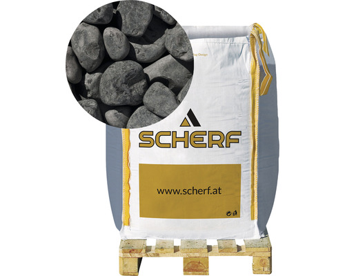 Štěrk mramorový 25–40 mm ebenově černý big bag 1000 kg Pytel okrasného štěrku na paletě s detailním záběrem štěrkových kamenů