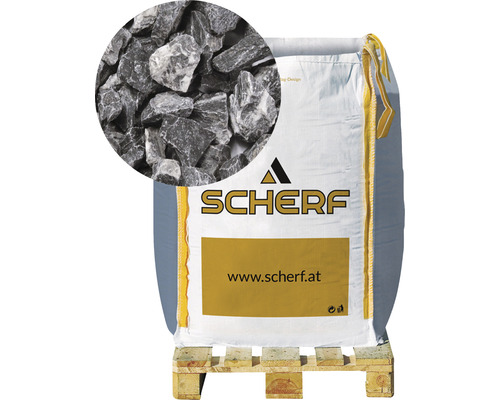 Kamenná drť mramorová 16–25 mm černo-bílá big bag 1000 kg Logo Scherf, pytel okrasné drti na paletě