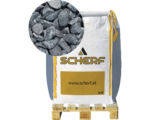 Štěrk mramorový 7–15 mm ebenově černý big bag 1000 kg Big Bag okrasných oblázků s logem Schärf na paletě