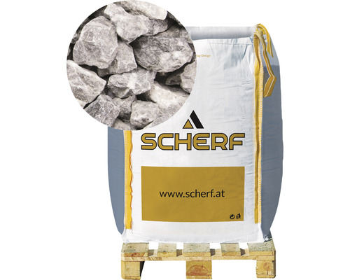 Kamenná drť mramorová 16–25 mm šedo-bílá big bag 1000 kg Pytel s okrasnou drtí na paletě, značka Scherf