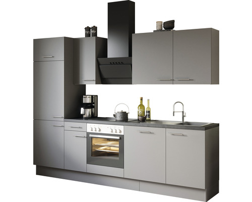 Kompletní kuchyňská linka se závěsnými skříňkami, digestoří, dřezem, sporákem a troubou