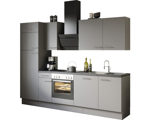 Kuchyňská linka s dřezem, sporákem, digestoří a skříňkami