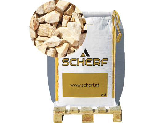 Kamenná drť mramorová 22–32 mm sienská žlutá big bag 1000 kg Velký vak naplněný okrasným štěrkem na paletě