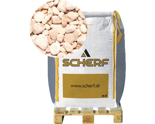 Štěrk mramorový veronský 7–15 mm červený big bag 1000 kg Pytel okrasného štěrku na paletě s detailním záběrem okrasného štěrku