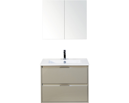 Koupelnový nábytkový set Sanox Porto barva čela oblázkově šedá ŠxVxH 71 x 170 x 51 cm s keramickým umyvadlem a zrcadlovou skříňkou