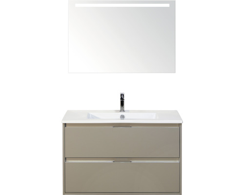 Koupelnový nábytkový set Sanox Porto barva čela oblázkově šedá ŠxVxH 91 x 170 x 51 cm s keramickým umyvadlem a zrcadlem s LED osvětlením