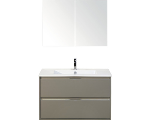 Koupelnový nábytkový set Sanox Porto barva čela cubanit grey ŠxVxH 91 x 150 x 51 cm s keramickým umyvadlem a zrcadlovou skříňkou