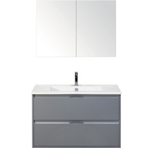 Koupelnový nábytkový set Sanox Porto barva čela ledově zelená ŠxVxH 91 x 150 x 51 cm s keramickým umyvadlem a zrcadlovou skříňkou