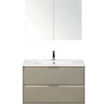 Koupelnový nábytkový set Sanox Porto barva čela oblázkově šedá ŠxVxH 91 x 150 x 51 cm s keramickým umyvadlem a zrcadlovou skříňkou