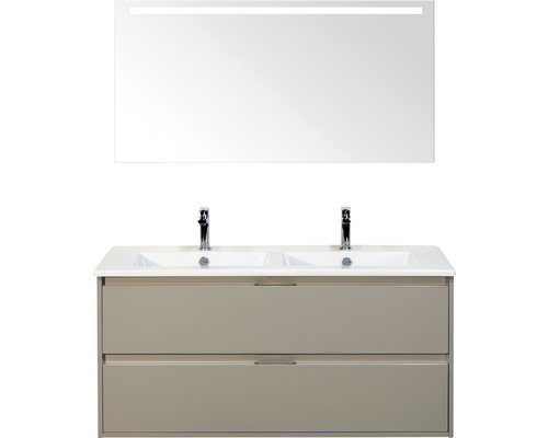 Koupelnový nábytkový set Sanox Porto barva čela oblázkově šedá ŠxVxH 121 x 170 x 51 cm s keramickým umyvadlem a zrcadlem s LED osvětlením
