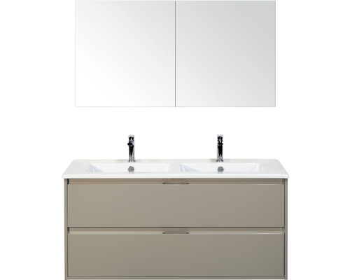 Koupelnový nábytkový set Sanox Porto barva čela oblázkově šedá ŠxVxH 121 x 170 x 51 cm s keramickým umyvadlem a zrcadlovou skříňkou
