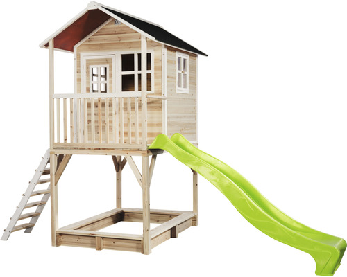 Dětský zahradní domek EXIT Loft 700 Dětský dřevěný hrací domek se skluzavkou, pískovištěm a žebříkem
