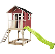Dřevěný domeček na hraní se skluzavkou a pískovištěm