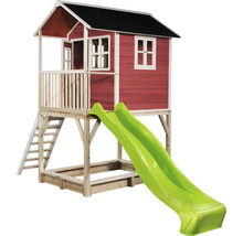 Dřevěný domeček na hraní se skluzavkou a pískovištěm
