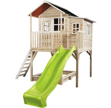 Dřevěný hrací domek se skluzavkou a žebříkem do zahrady