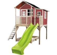 Dřevěný hrací domek se skluzavkou a žebříkem do zahrady