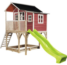 Dřevěný domeček na hraní se skluzavkou a pískovištěm