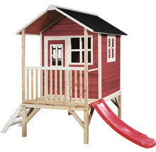 Dřevěný hrací domek se skluzavkou a žebříkem do zahrady