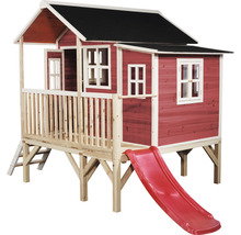 Dřevěný domeček na hraní se skluzavkou a žebříkem