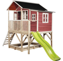 Dřevěný domeček na hraní se skluzavkou a pískovištěm