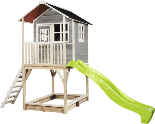 Hrací domek se skluzavkou a pískovištěm pro venkovní použití