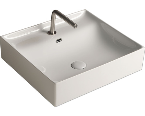 Čtvercové keramické umyvadlo na desku s vodovodní baterií