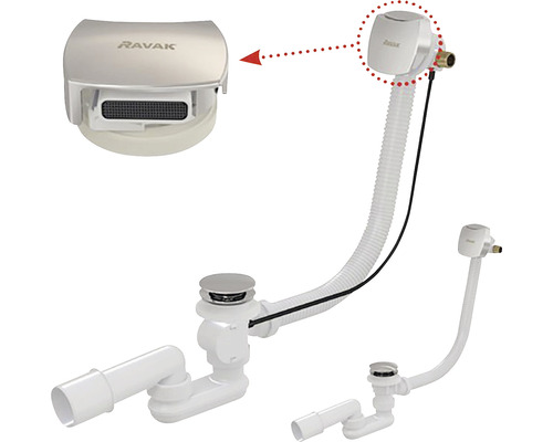 Vanová výpust s přepadem a funkcí plnění značky Ravak